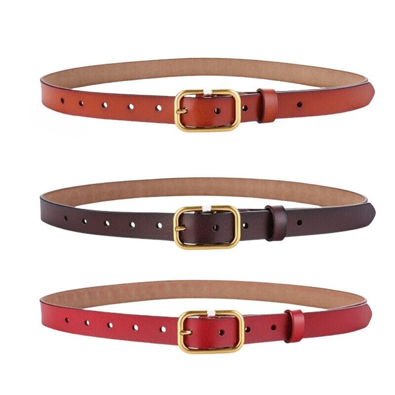 Belt Leather Lisse Buckle Golden Retro For Women Model Ashton by Zictor