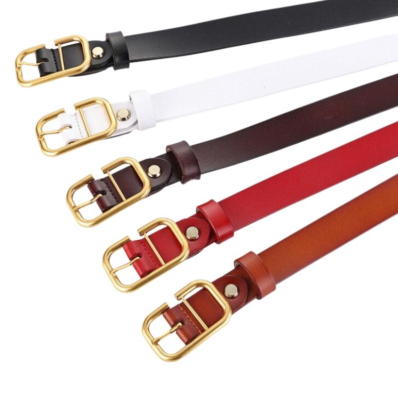 Belt Leather Lisse Buckle Golden Retro For Women Model Ashton by Zictor