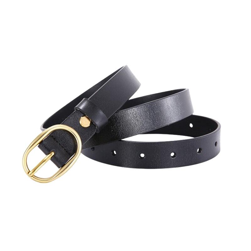 Belt Leather Lisse Buckle Ovale Golden For Women Model Kaci by Zictor