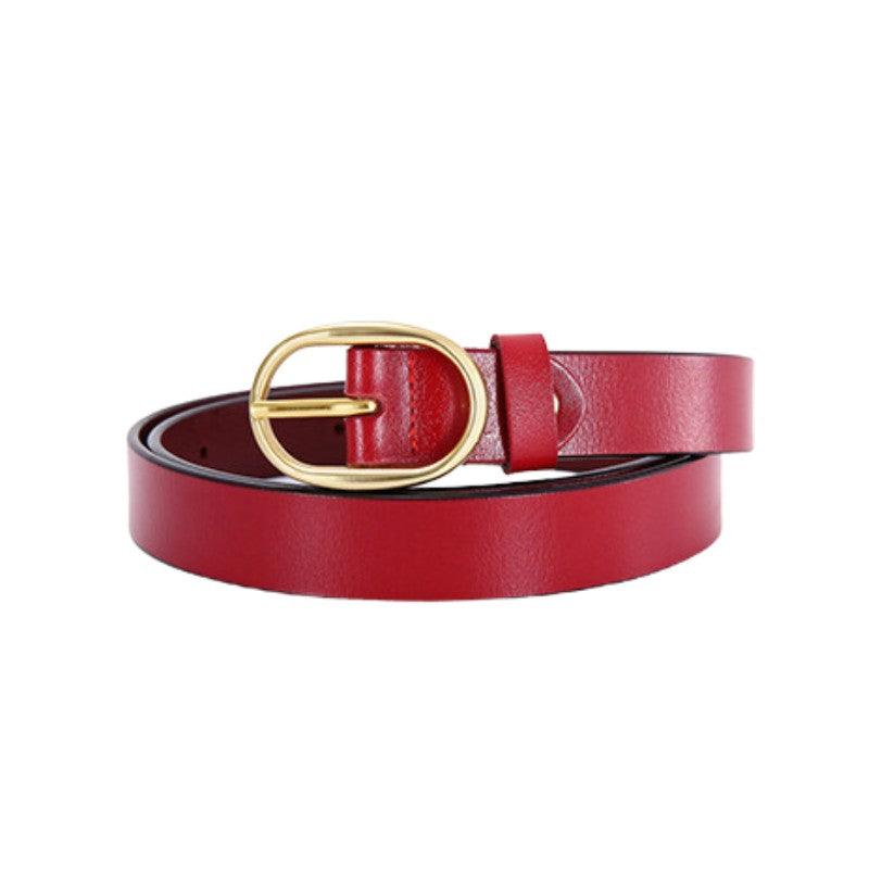 Belt Leather Lisse Buckle Ovale Golden For Women Model Kaci by Zictor