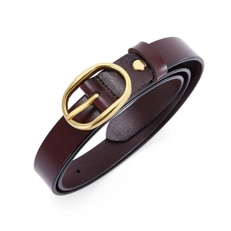 Belt Leather Lisse Buckle Ovale Golden For Women Model Kaci by Zictor
