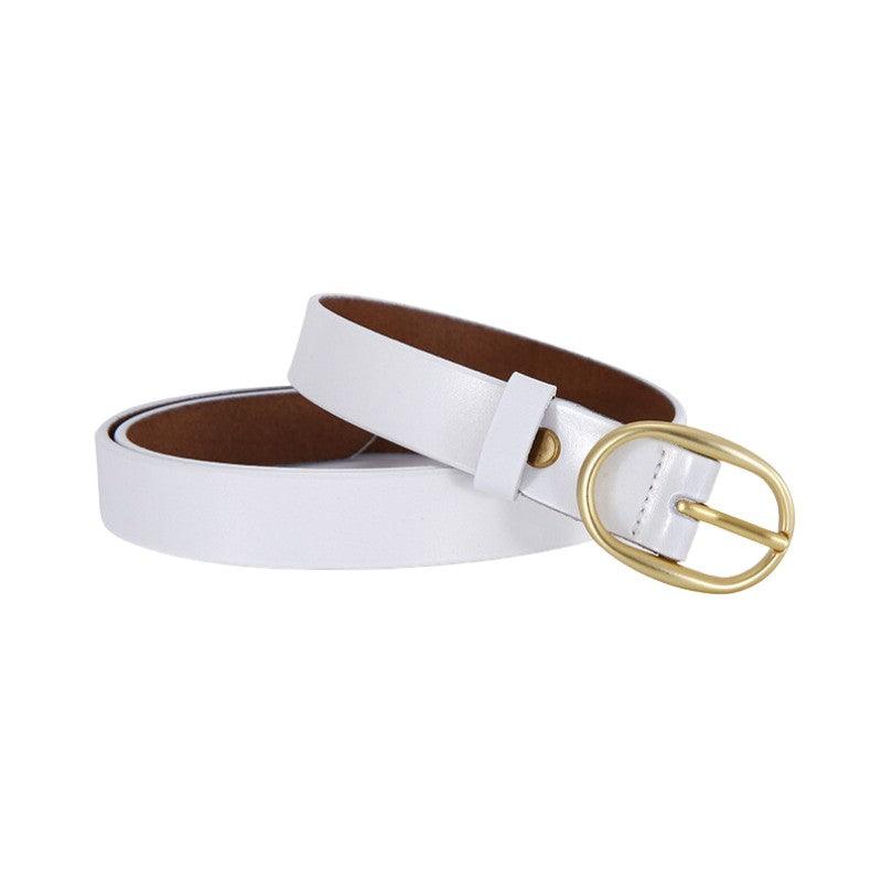 Belt Leather Lisse Buckle Ovale Golden For Women Model Kaci by Zictor