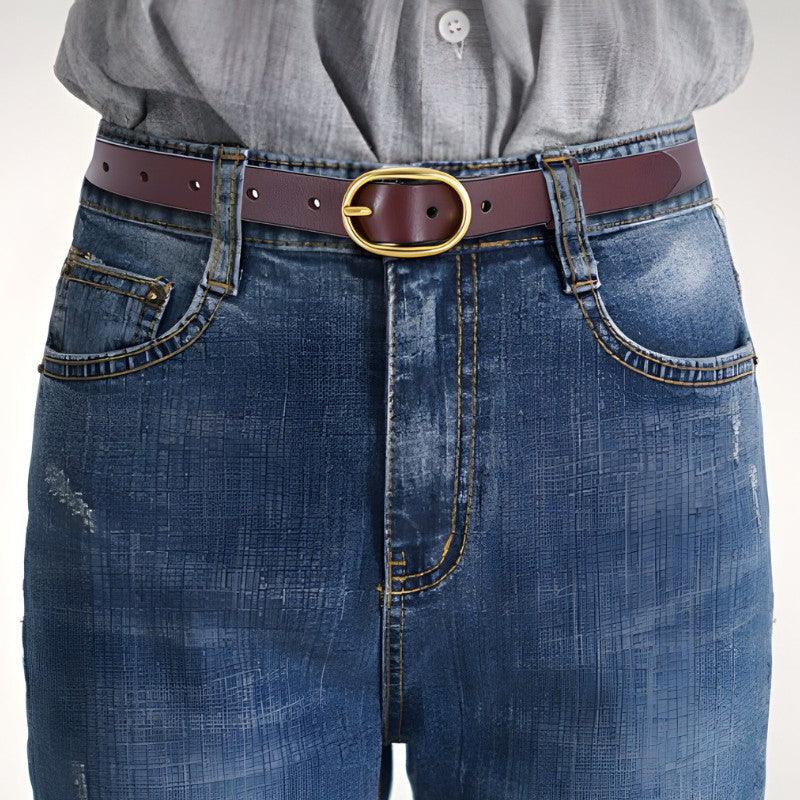 Belt Leather Lisse Buckle Ovale Golden For Women Model Kaci by Zictor