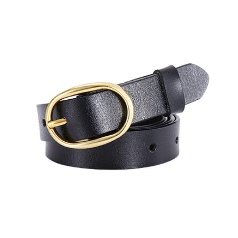 Belt Leather Lisse Buckle Ovale Golden For Women Model Kaci by Zictor