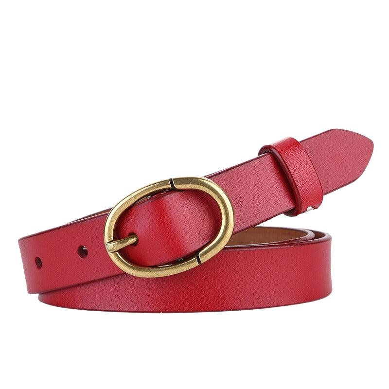 Belt in leather lisse buckle ovale golden Rétro for women, model Edenea - Zictor