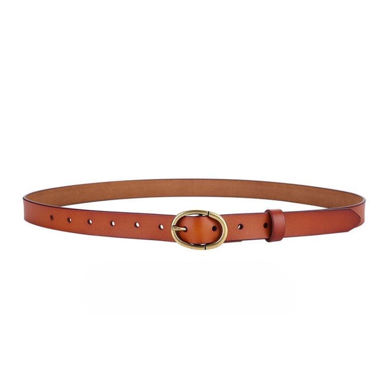 Belt Leather Lisse Buckle Ovale Golden Retro For Women Model Austin by Zictor