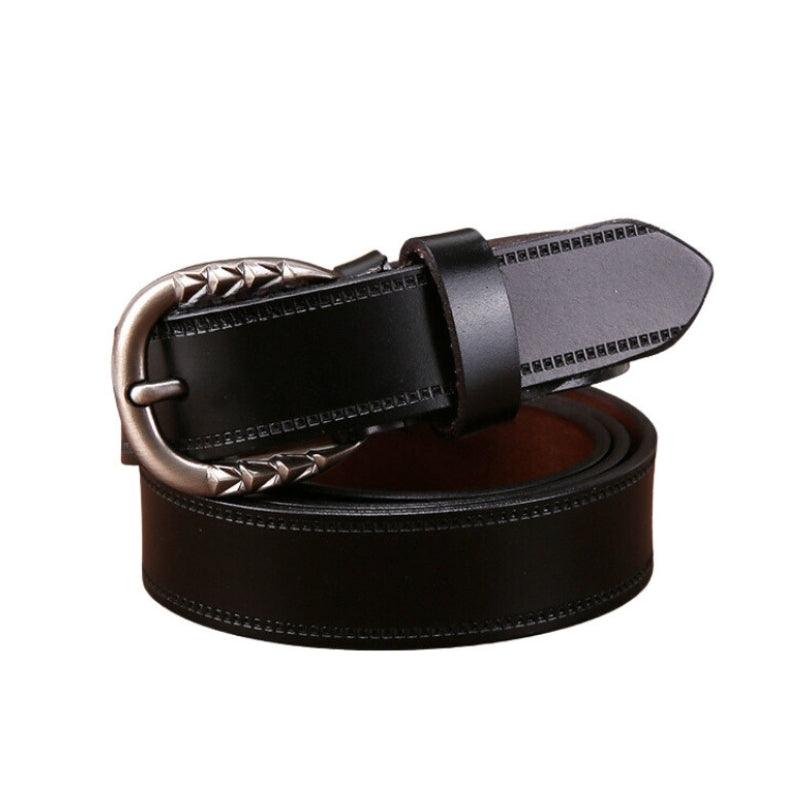 Belt in leather lisse for women buckle to motifs géométriques, model Frost