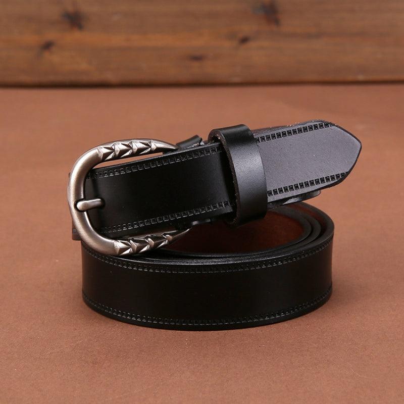 Belt Leather Lisse For Women Buckle Decor Triangles Model Mathis by Zictor