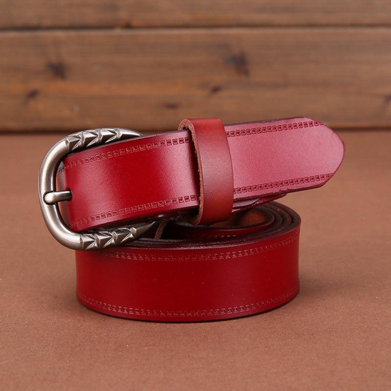 Belt Leather Lisse For Women Buckle Decor Triangles Model Mathis by Zictor