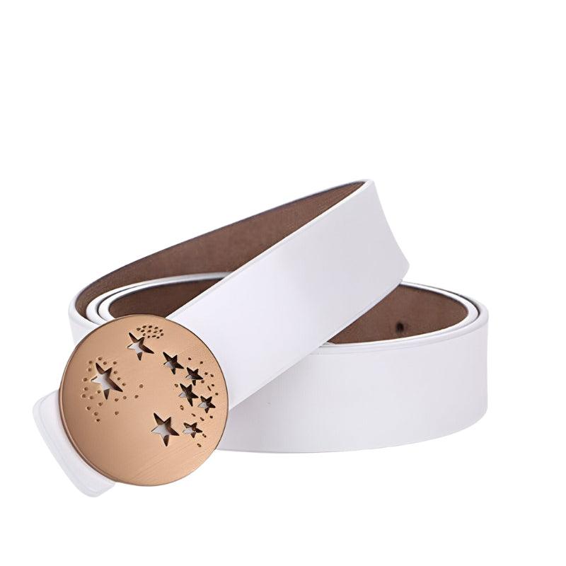Belt in leather lisse with buckle étoilée for women, model StOakland - Zictor