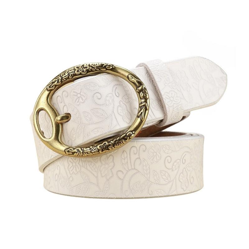 Belt in leather look Bohème for women buckle ovale Fleurs, model FinSimranyane - Zictor