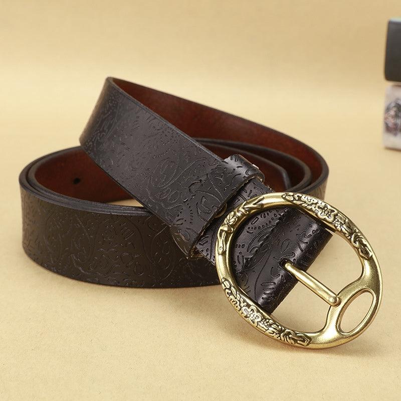 Belt Leather Look Boheme For Women Buckle Ovale Fleurs Model Finleee by Zictor