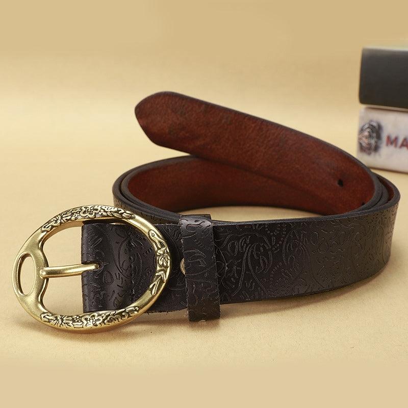 Belt Leather Look Boheme For Women Buckle Ovale Fleurs Model Finleee by Zictor