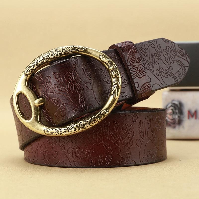 Belt Leather Look Boheme For Women Buckle Ovale Fleurs Model Finleee by Zictor
