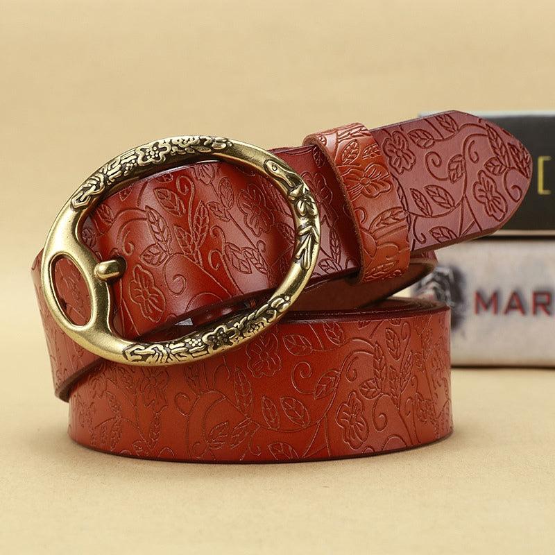 Belt Leather Look Boheme For Women Buckle Ovale Fleurs Model Finleee by Zictor
