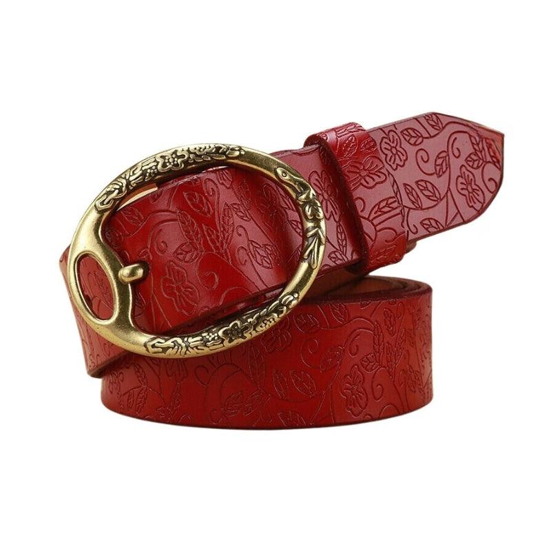 Belt in leather look Bohème for women buckle ovale Fleurs, model FinSimranyane - Zictor