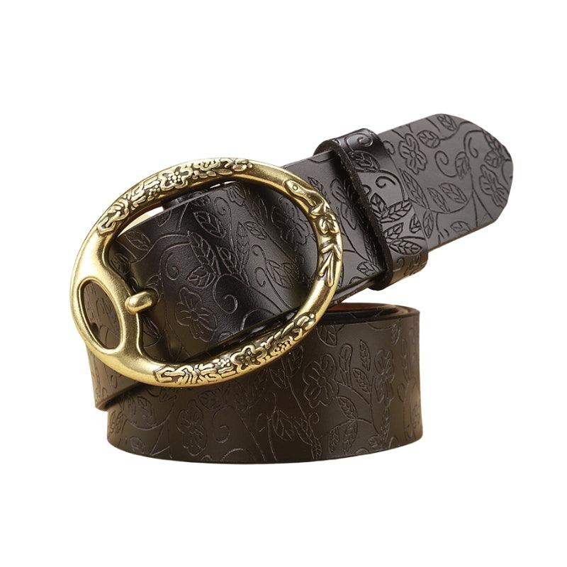 Belt in leather look Bohème for women buckle ovale Fleurs, model FinSimranyane - Zictor