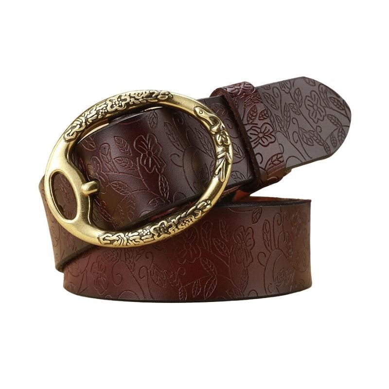 Belt in leather look Bohème for women buckle ovale Fleurs, model FinSimranyane - Zictor