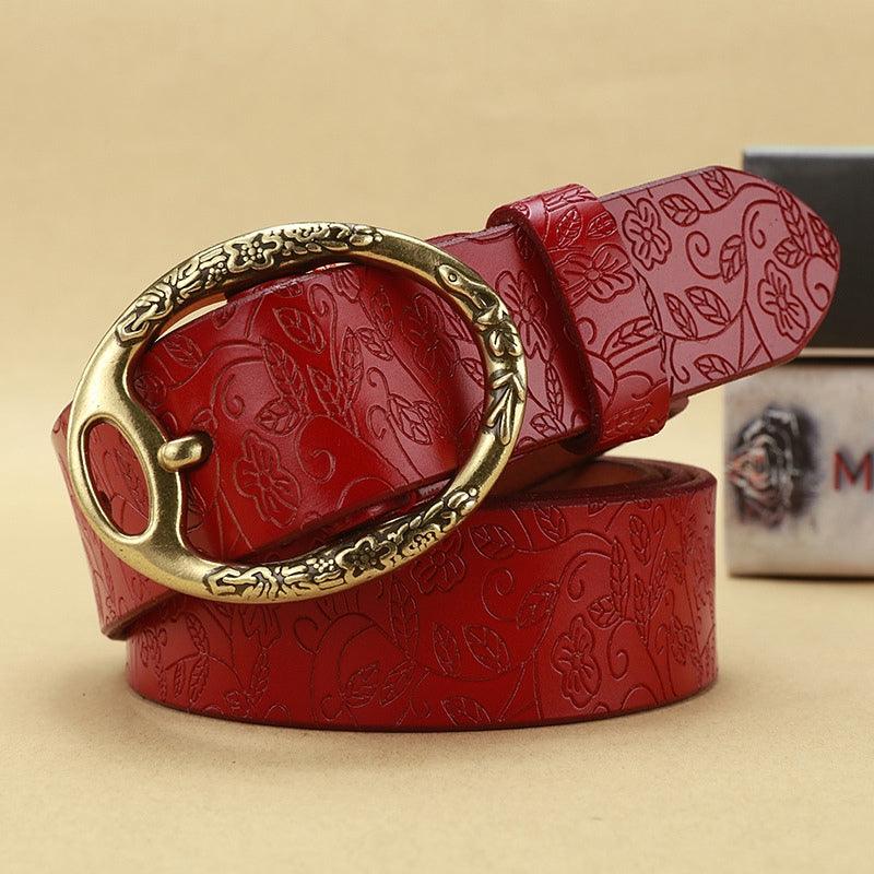 Belt Leather Look Boheme For Women Buckle Ovale Fleurs Model Finleee by Zictor