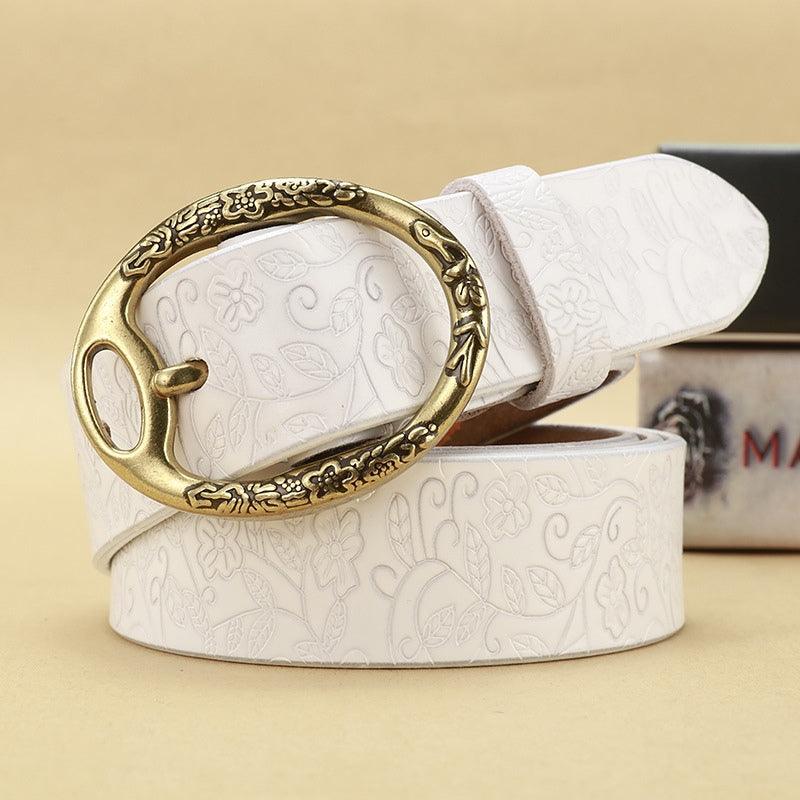 Belt Leather Look Boheme For Women Buckle Ovale Fleurs Model Finleee by Zictor