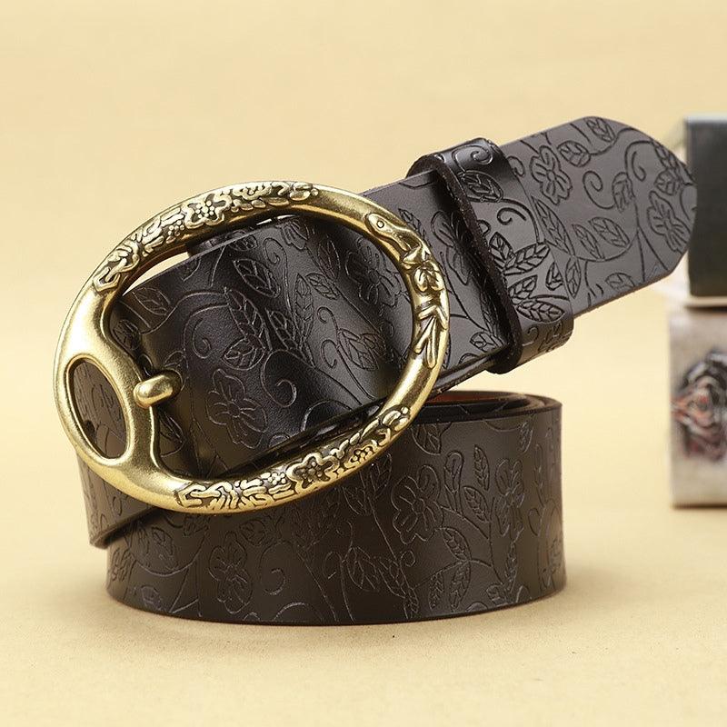 Belt Leather Look Boheme For Women Buckle Ovale Fleurs Model Finleee by Zictor