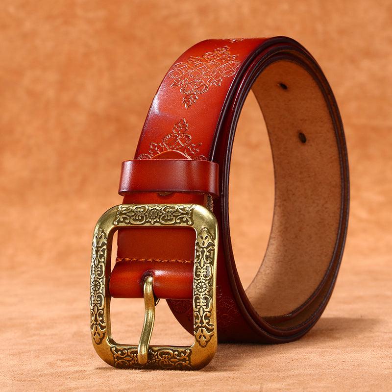Belt in leather style Bohème for women, buckle golden, model Kaceee - Zictor
