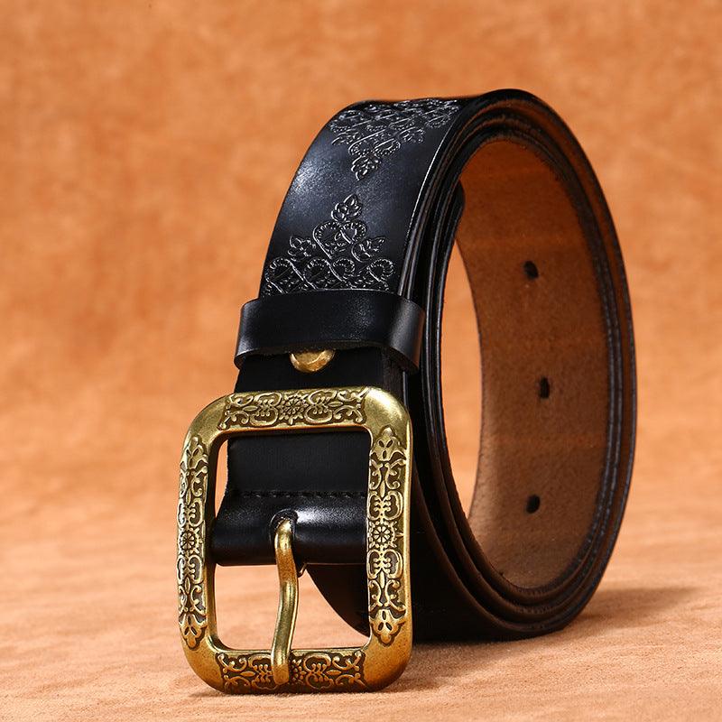 Belt in leather style Bohème for women, buckle golden, model Kaceee - Zictor