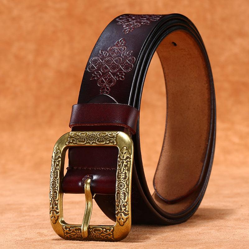 Belt in leather style Bohème for women, buckle golden, model Kaceee - Zictor