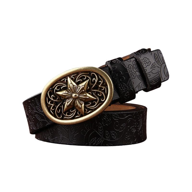 Belt in leather style western for women, buckle Etoile, model SBrynn - Zictor