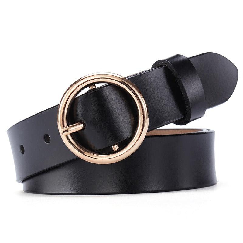 Belt in leather to buckle ronde for women, model Naoe - Zictor