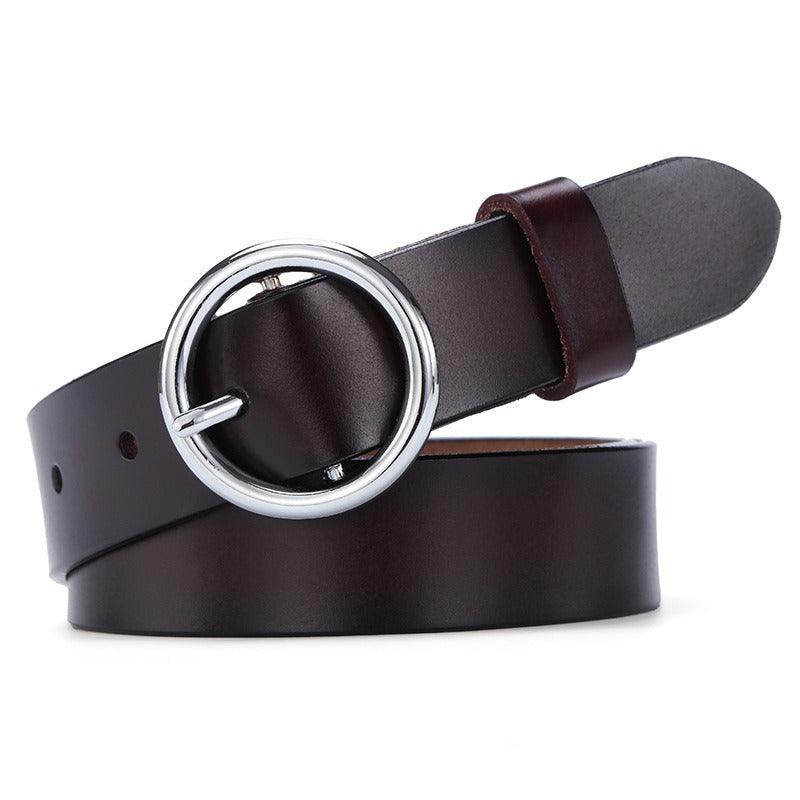 Belt in leather to buckle ronde for women, model Naoe - Zictor