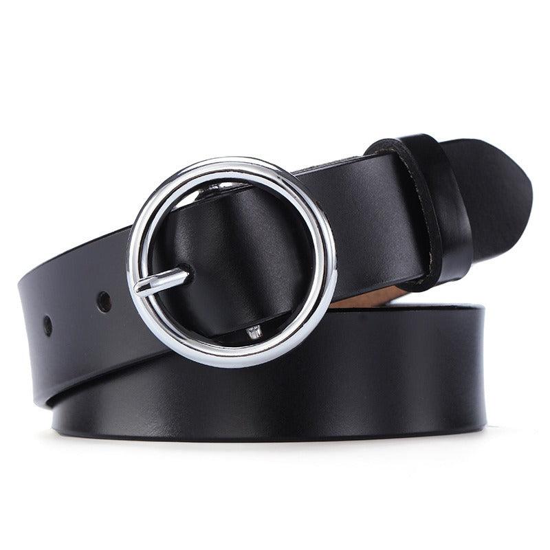 Belt in leather to buckle ronde for women, model Naoe - Zictor