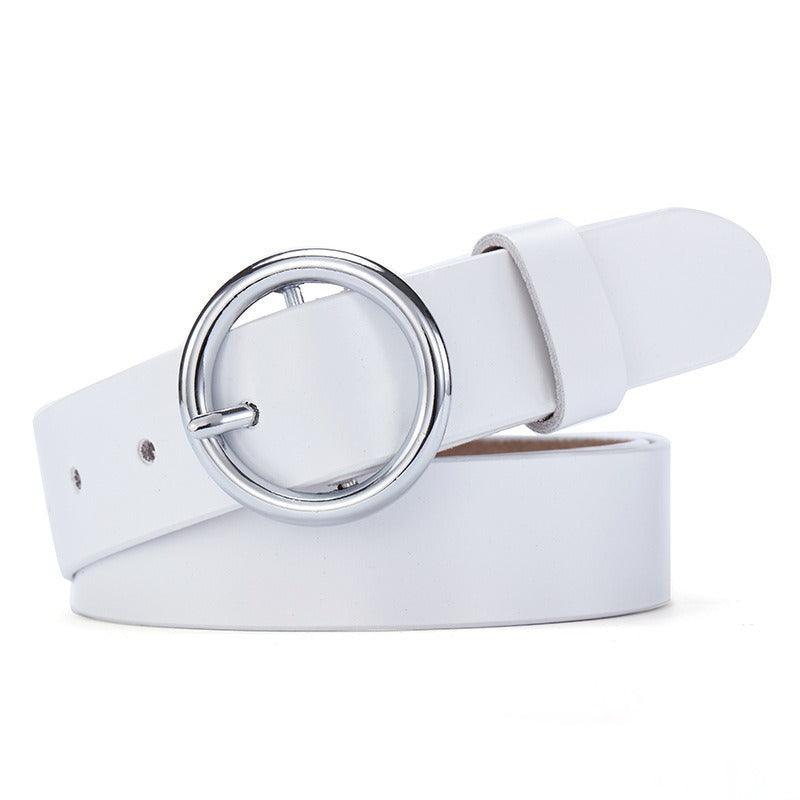 Belt in leather to buckle ronde for women, model Naoe - Zictor
