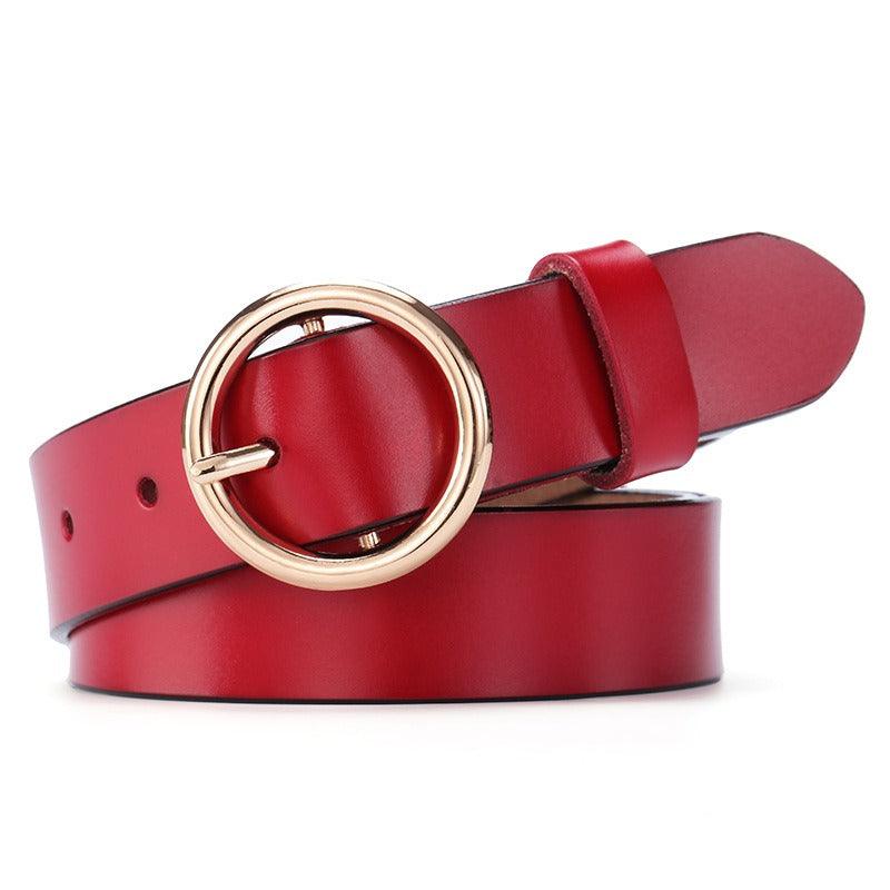 Belt in leather to buckle ronde for women, model Naoe - Zictor