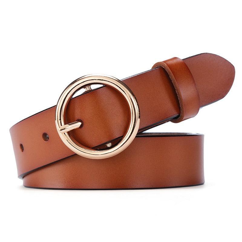 Belt in leather to buckle ronde for women, model Naoe - Zictor