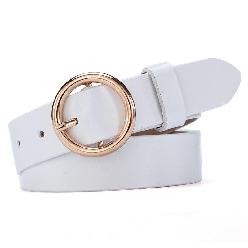 Belt in leather to buckle ronde for women, model Naoe - Zictor
