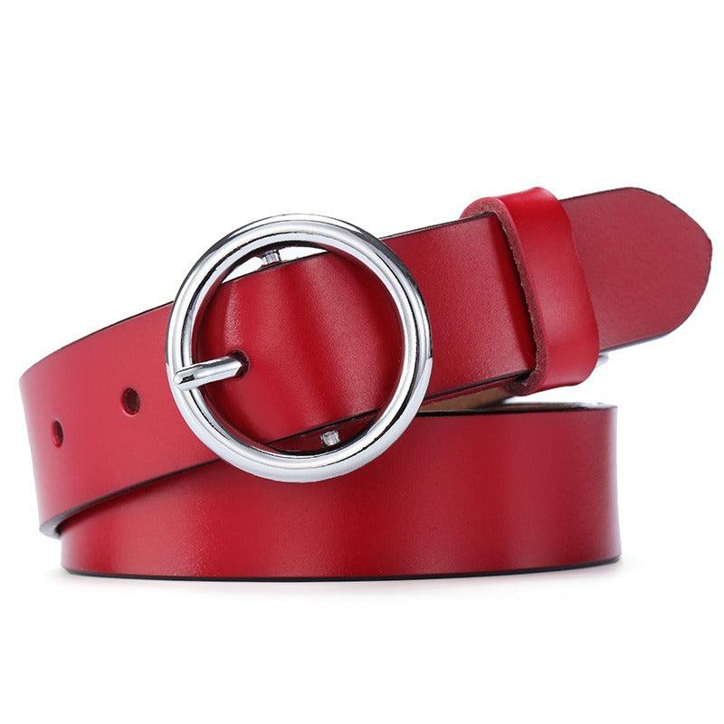 Belt in leather to buckle ronde for women, model Naoe - Zictor