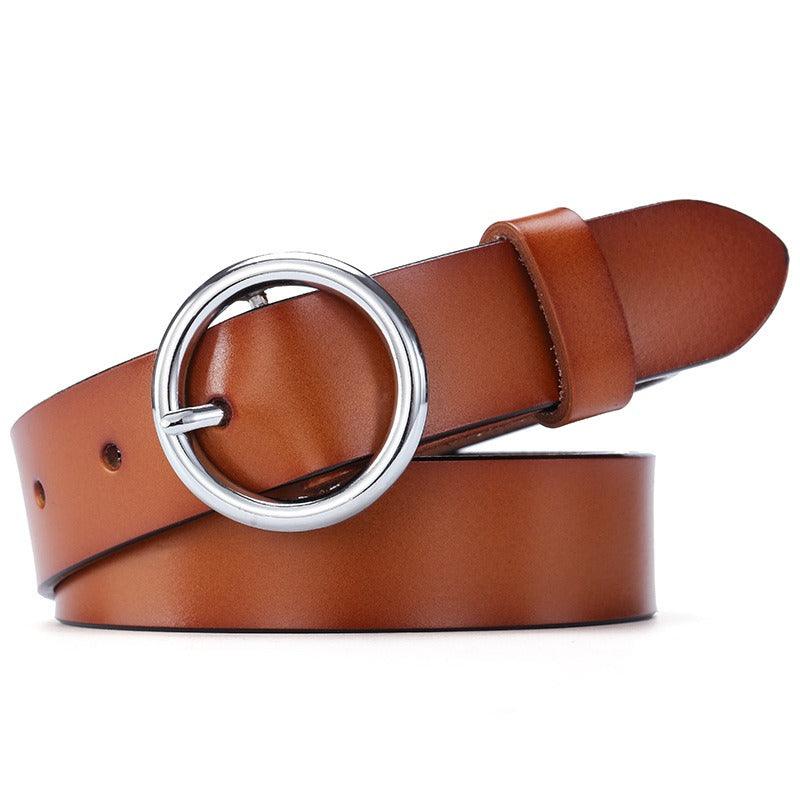Belt in leather to buckle ronde for women, model Naoe - Zictor