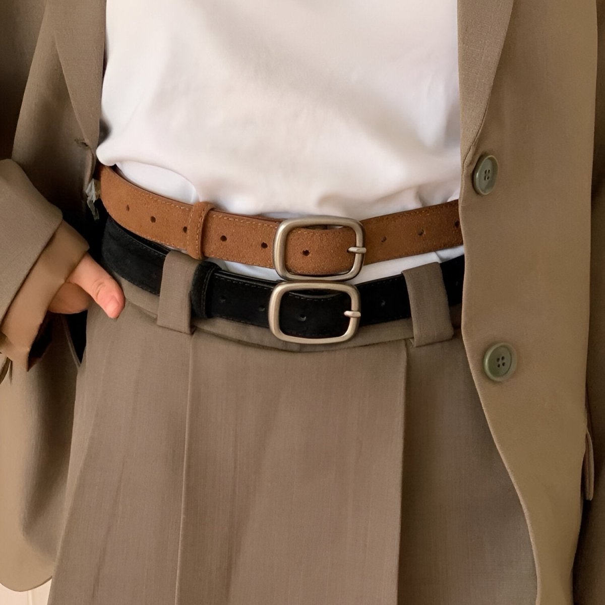 Belt Leather Veritable Suede Au Look Polyvalent Model Gene by Zictor