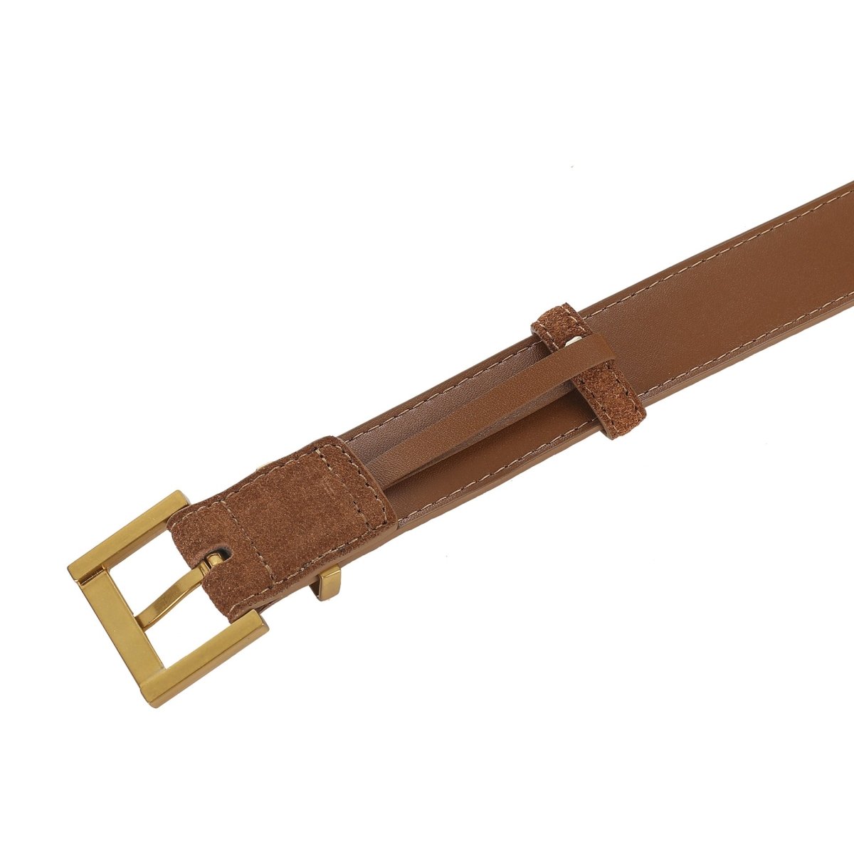 Belt Leather Veritable Suede TO Buckle Rectangulaire Golden Model Caseyo by Zictor