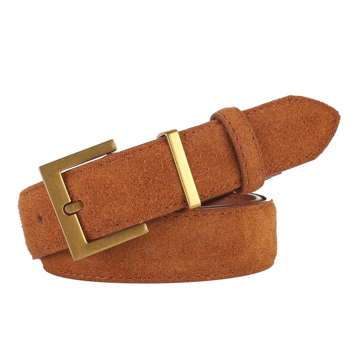 Belt in leather véritable suédé, to buckle rectangulaire golden, model Barano - Zictor