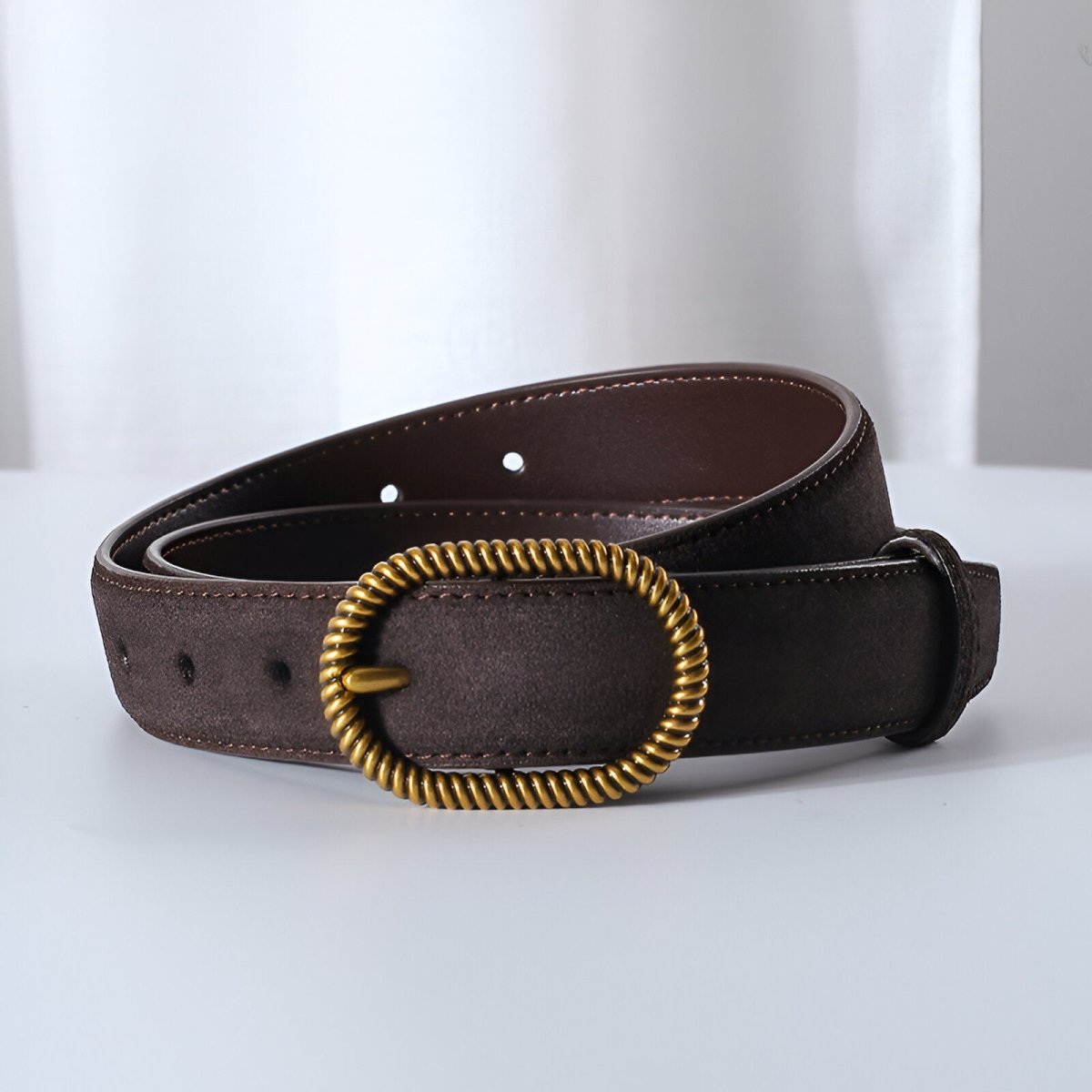 Belt in leather véritable suédé, to buckle trendy golden, model Célia - Zictor