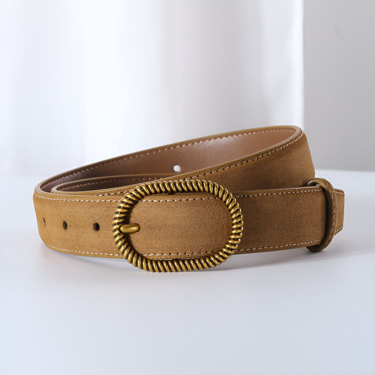 Belt in leather véritable suédé, to buckle trendy golden, model Célia - Zictor