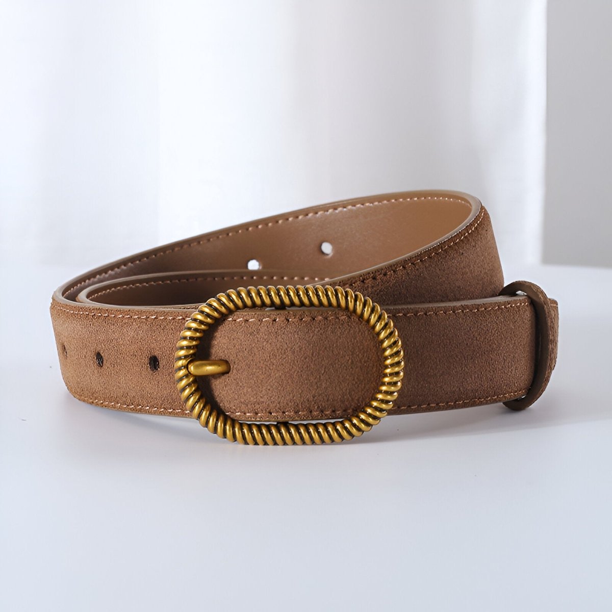 Belt in leather véritable suédé, to buckle trendy golden, model Célia - Zictor