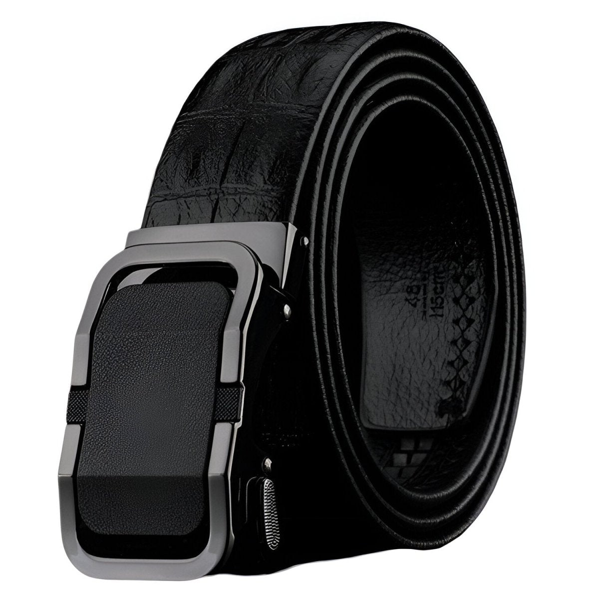 Belt leather aspect crocMadisyn, buckle auBerkeRayyanyatique, for men, model Lesli - Zictor