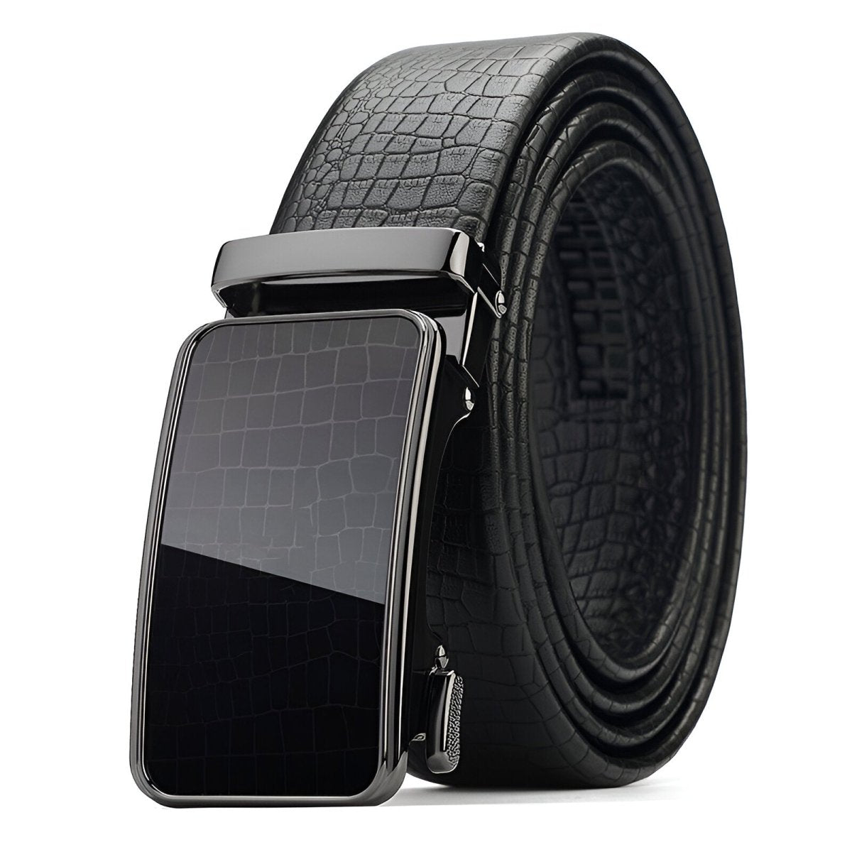 Belt leather aspect crocMadisyn, buckle lisse, for men, model Talon - Zictor