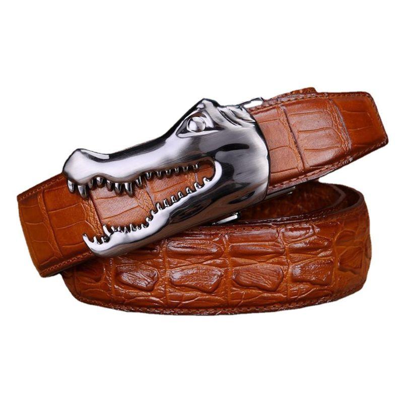 Belt leather buckle crocMadisyn for men, model Indigo - Zictor