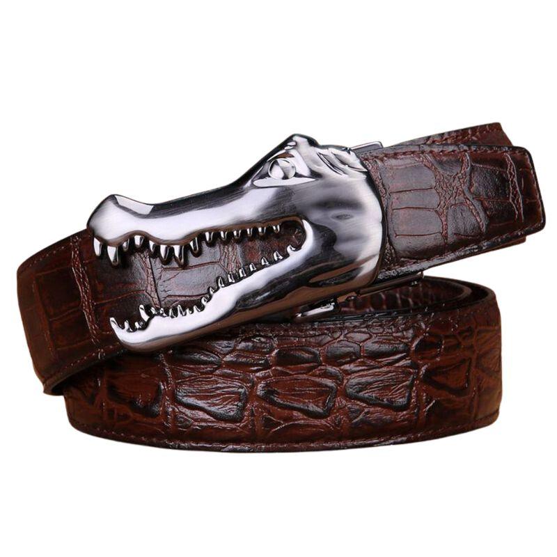 Belt leather buckle crocMadisyn for men, model Indigo - Zictor