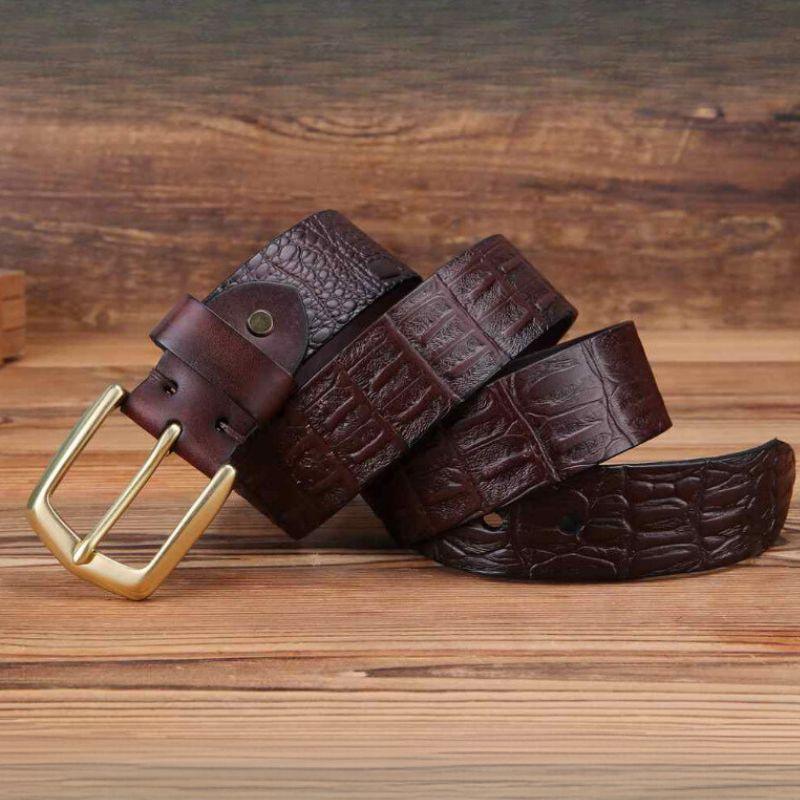 Belt Effet Crocodile Buckle Golden For Men Model Spruce by Zictor