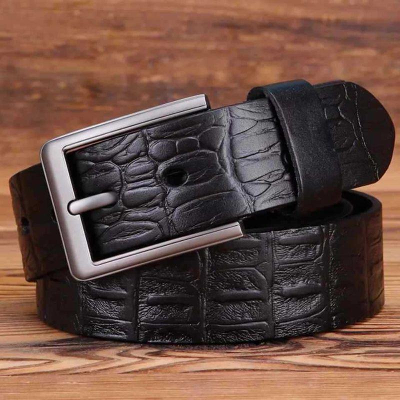 Belt leather motif crocMadisyn buckle silver for men, model Cal - Zictor